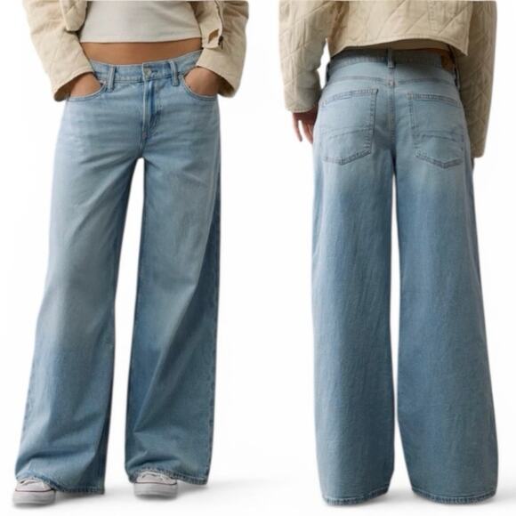 American Eagle Denim - AMERICAN EAGLE Light Blue Wash Strigid Wide Leg Baggy Jeans Size 6 Boho Trendy